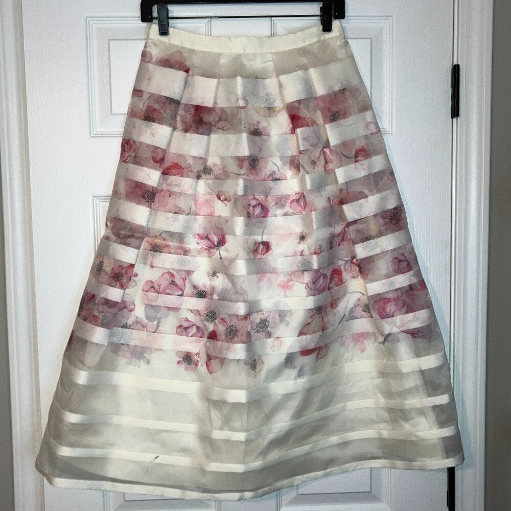 Kay Unger: Floral, striped midi skirt (size 4)